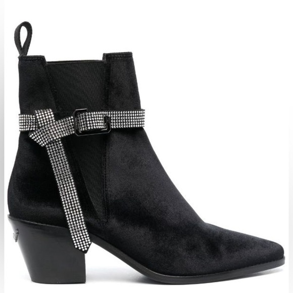 NIB Zadig & Voltaire Tyler Cecilia Crystal Embellished 70mm Velvet Boots Sz 39 - Picture 1 of 16